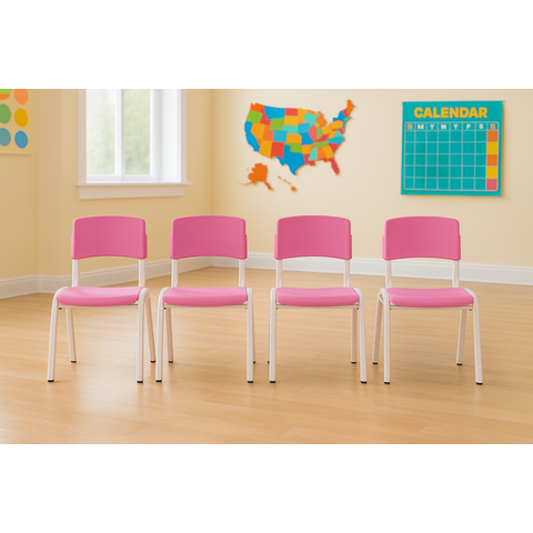 Kit 4 Cadeiras Infantil Iso Rosa Brinquedoteca Escolas Ecomhome