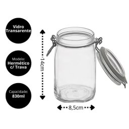 Jogo 3 Potes Vidro Vedação Hermética Silicone e Trava 500ml, 830ml e 1 Litro - Tuut - 3