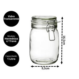 Jogo 3 Potes Vidro Vedação Hermética Silicone e Trava 500ml, 830ml e 1 Litro - Tuut - 5