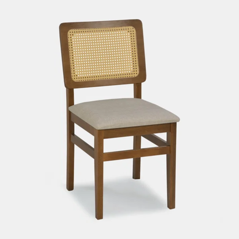 Cadeira de Madeira com Telinha Bogotá Cor Castanho Estofado Facto Garden Bege Acinzentado