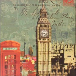 Quadro Tela Impressa Cabine Telefônica Londres e Big Ben 60x60cm - 1 Quadro Tela Impressa Cabine Telefônica Londres e Big Ben 60x60cm - 1