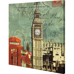 Quadro Tela Impressa Cabine Telefônica Londres e Big Ben 60x60cm - 2 Quadro Tela Impressa Cabine Telefônica Londres e Big Ben 60x60cm - 2