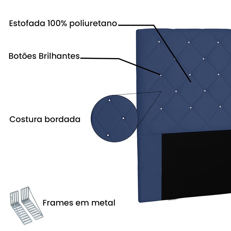 Cabeceira Cama Box Casal Queen 160cm Tânia Suede Azul Marinho - Sheep Estofados - 3