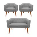 Ver imagem 1 de Kit Sofá Retrô Namoradeira e 02 Poltronas Decorativa Julia Linho Cinza A26 - D'Rossi
