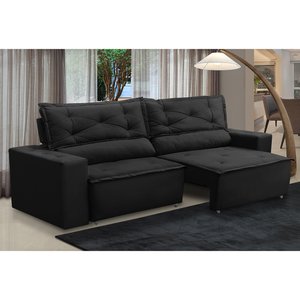 Sofá Retrátil e Reclinável 3 lugares com Molas 1,50m Laura Suede Preto Madelina