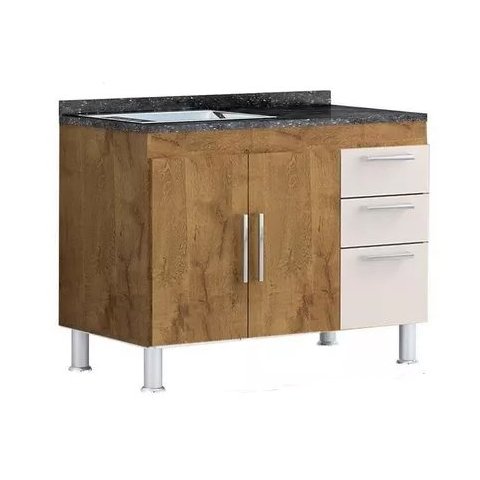 Balcão Gabinete para Pia de Cozinha 1,20m:castanho/branco