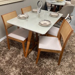 Sala de Jantar Mesa Lizzi 1,20m com 4 Cadeiras Eco D'confort Design Linho Chumbo R508