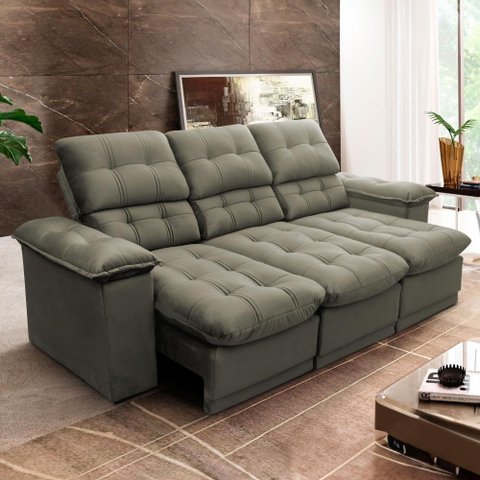 Sofá Retrátil Reclinável Atenas 2,30m Suede Velut Tabaco C/ Molas no Assento - King House