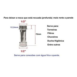 Extensor Cromado Prolongador Longo Torneira Chuveiro 1/2'' - 2