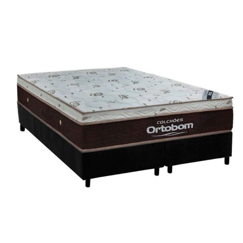 Conjunto Box Queen: Colchão Molas Ortobom Ensacadas Sleep King + Base Crc Suede Black (158x198)