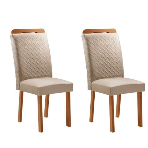 Conjunto 2 Cadeiras Aline MDF Veludo Creme Naturale Moderna 56cm