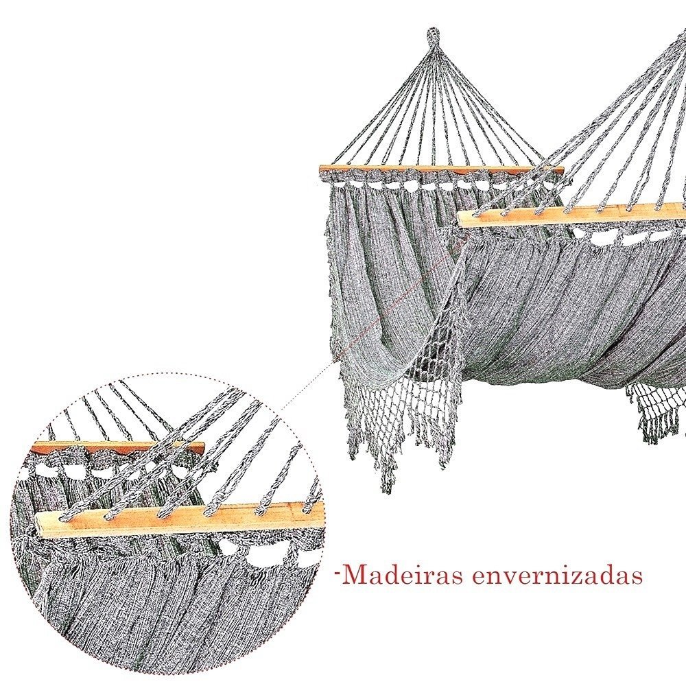 Rede Grande de Dormir Americana com Madeira Várias Cores:Cinza Mesclado - 2