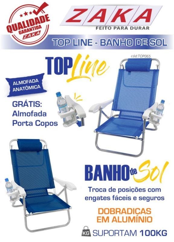Cadeira Reclinável Top Line 5 Posições + Almofada e Porta Copos - Zaka - Azul Escuro - 3