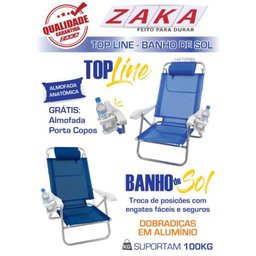 Cadeira Reclinável Top Line 5 Posições + Almofada e Porta Copos - Zaka - Azul Escuro - 3