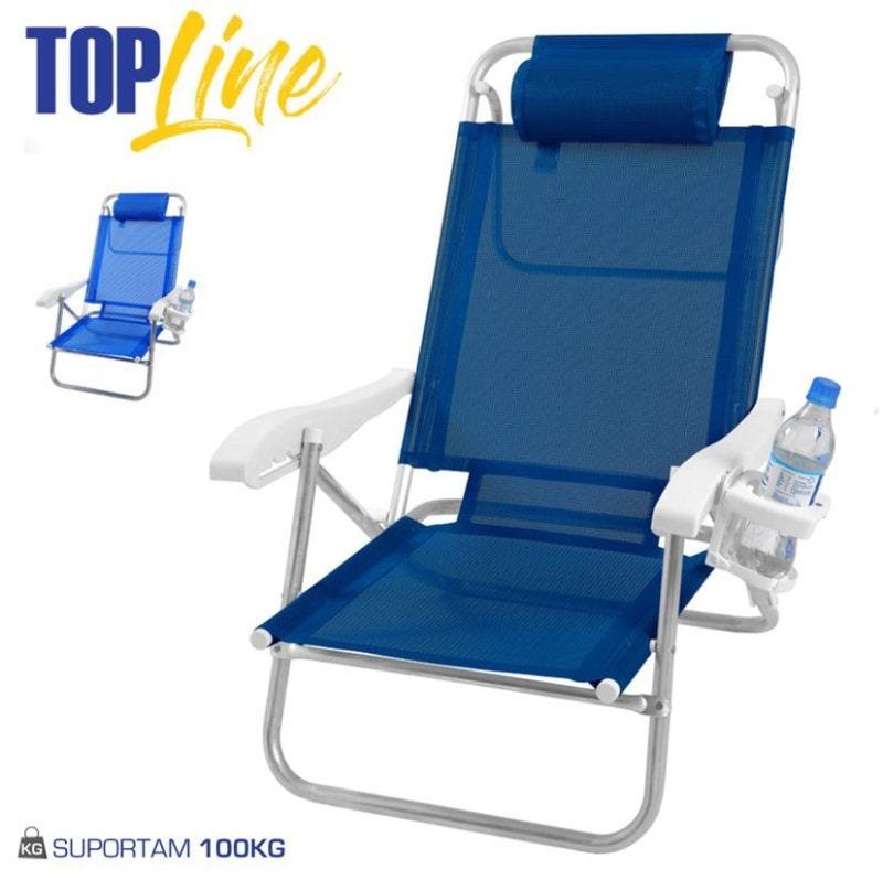 Cadeira Reclinável Top Line 5 Posições + Almofada e Porta Copos - Zaka - Azul Escuro