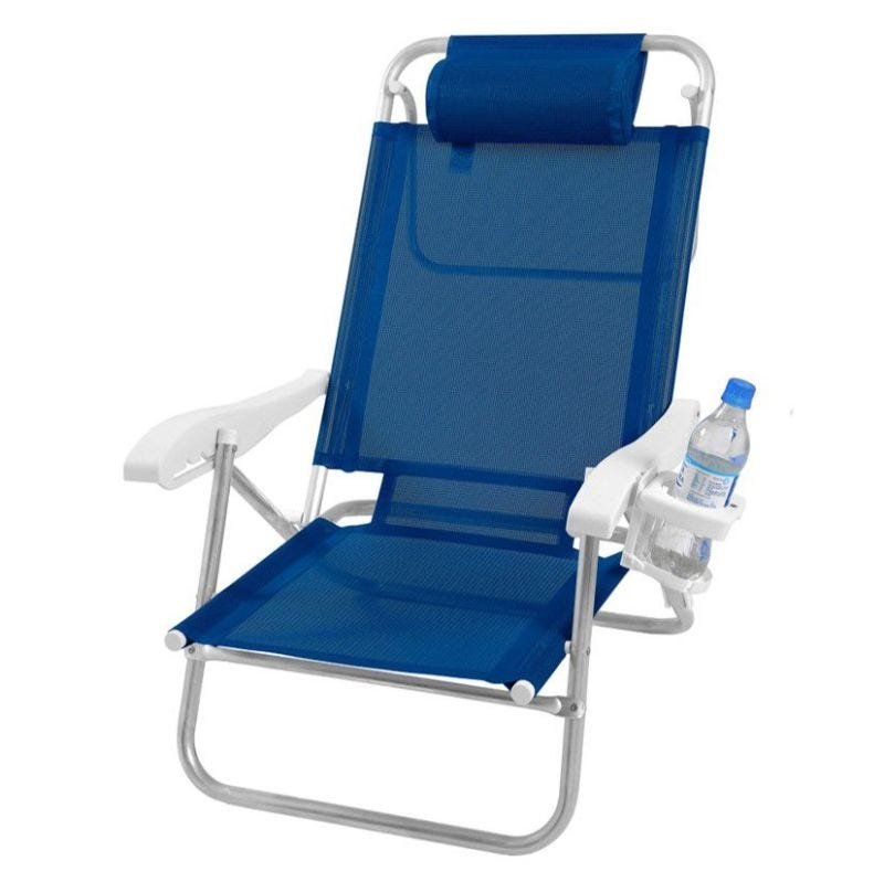 Cadeira Reclinável Top Line 5 Posições + Almofada e Porta Copos - Zaka - Azul Escuro - 2