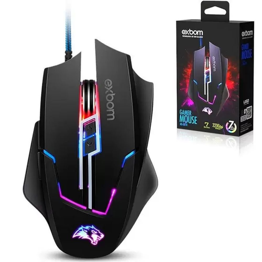 Mouse Gamer c/ LED 3200dpi 7 Botões Preto MS-G270 - Exbom - 2