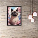 Ver imagem 1 de Quadro Gato Siamês Flores Cerejeira 33x24cm - com Vidro:moldura Preta