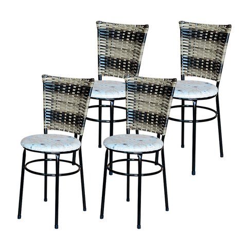 4 Cadeiras para Mesa Preta Hawai Cappuccino Premium Assento Floral:floral Branco