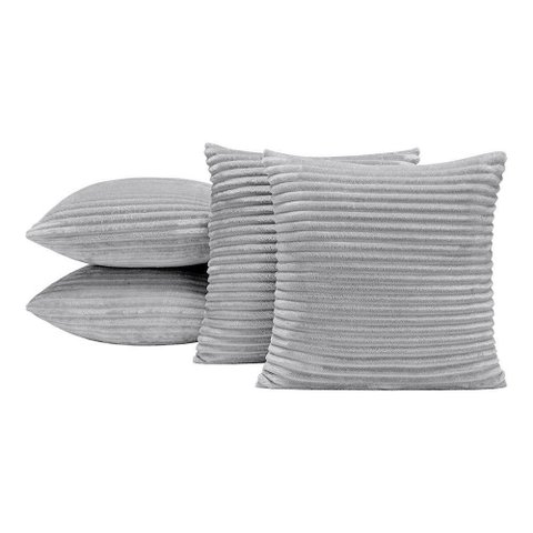 Kit 4 Almofadas Cheias para Sofá 45x45cm Isabel Manta Flannel Jacquard - Cinza