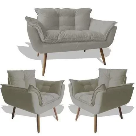 Ver imagem 1 de Conjunto Chesterfield Luxo Opala Sala/Recepção/Escritório (1 Namoradeira +2 Poltronas) Suede Cinza