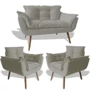 Ver imagem 1 de Conjunto Chesterfield Luxo Opala Sala/Recepção/Escritório (1 Namoradeira +2 Poltronas) Suede Cinza