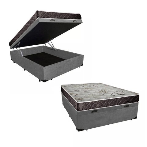 Cama Box Baú Casal Colchão Alana Espuma D20 NK Camas + Box Suede 49x138x188 Cor:Cinza