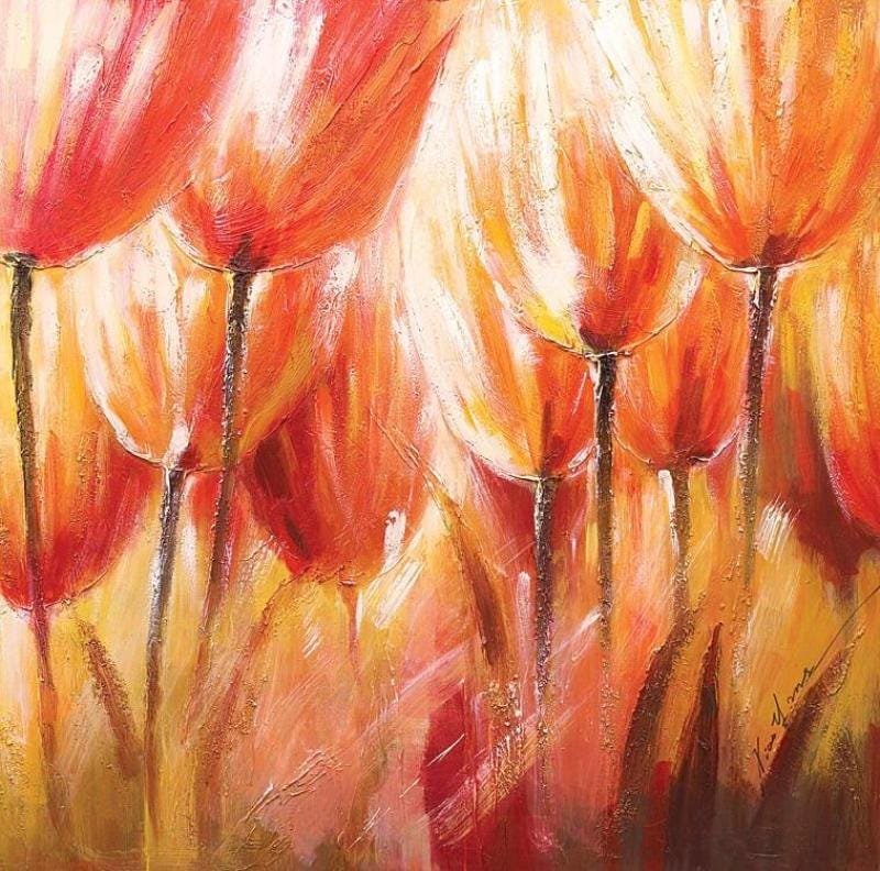 Menor preço em Quadro Tela Decorativa Floral Pintura Abstrata 60x60cm