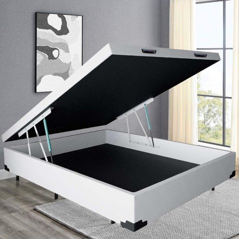 Base Box Baú Casal Belos Sonhos Sintético Branco 41x138x188