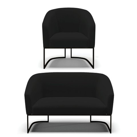 Sofá Namoradeira e Poltrona Base Industrial Preto Stella Linho D03 - D’Rossi