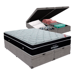 Cama Box Baú Bipartido Casal Cinza e Colchão Elegant Superpocket Molas Ensacadas Ortobom - 1