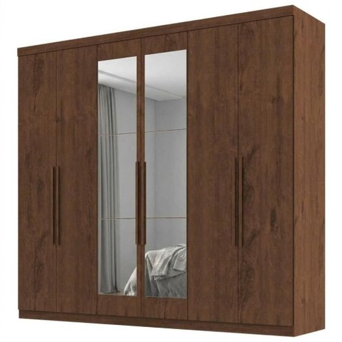 Guarda Roupa Casal 6 Portas com Espelho Eviden 230 cm Zanz Jacaranda