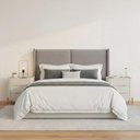 Ver imagem 1 de Cabeceira Queen Estofada 176cm com 2 Mesas de Cabeceira 100% Mdf Cor:linho Moderno Cinza e Luna com