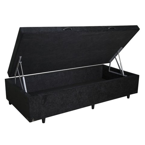 Base Box Baú Solteiro Blindado NK Camas Suede Preto 49x88x188