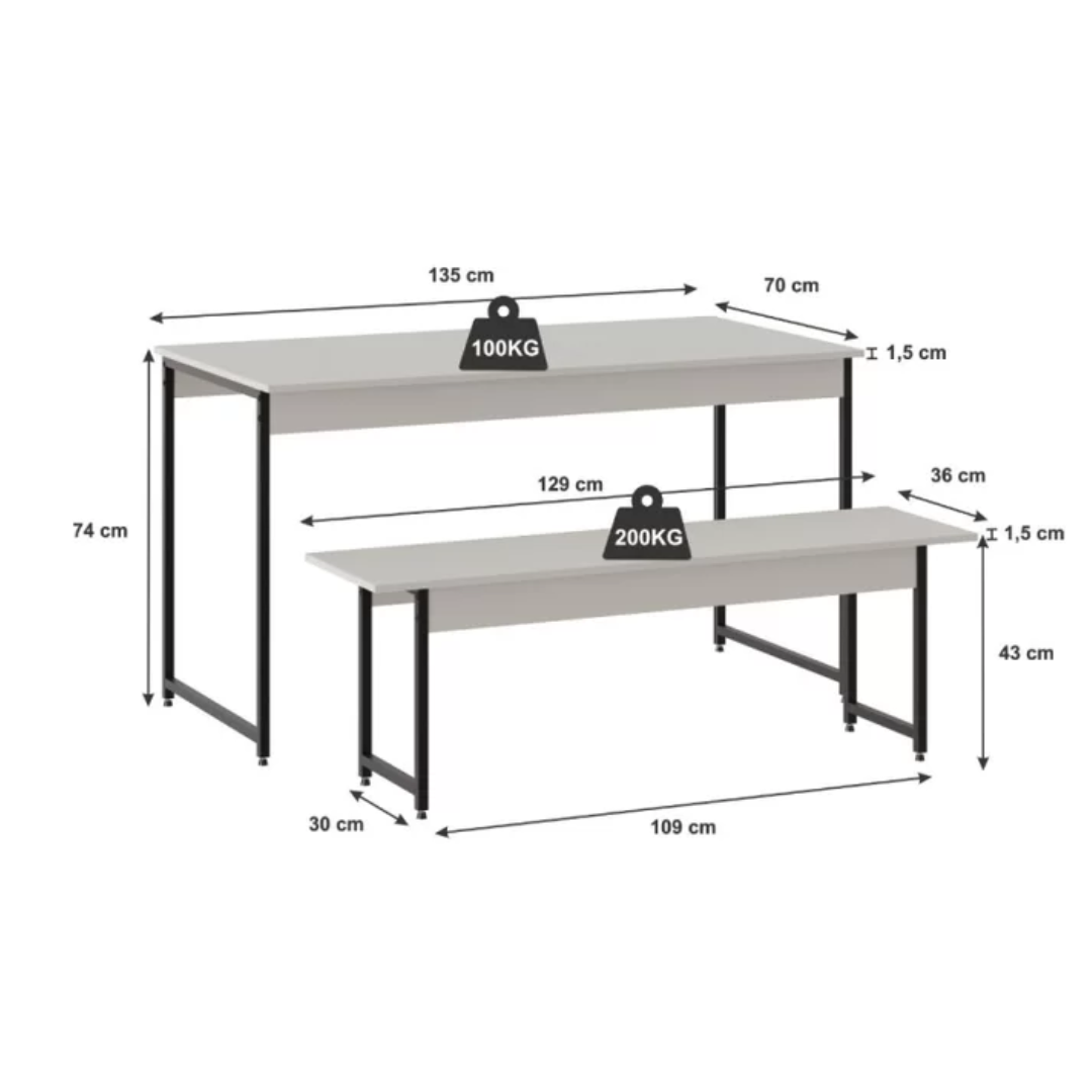 Conjunto Mesa de Jantar com 2 Bancos - 3