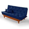 Sofa Cama Caribe Reclinável 3 Posições Base e Pés em Madeira Tecido Suede Cor Azul Marinho - 1