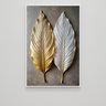 Quadro Decorativo Folhas Abstratas 3d Dourado Branco Sala Quarto Casa Escritório - 3