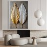 Quadro Decorativo Folhas Abstratas 3d Dourado Branco Sala Quarto Casa Escritório - 1