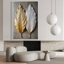 Ver imagem 1 de Quadro Decorativo Folhas Abstratas 3d Dourado Branco Sala Quarto Casa Escritório