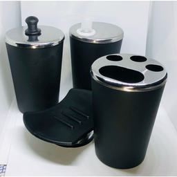 Kit Banheiro Aço Inox Lavabo Decorado 4 Peças Saboneteira:Preto - 4