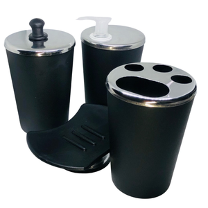 Kit Banheiro Aço Inox Lavabo Decorado 4 Peças Saboneteira:Preto
