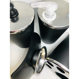 Kit Banheiro Aço Inox Lavabo Decorado 4 Peças Saboneteira:Preto - 6