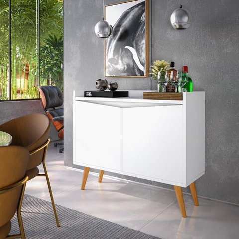 Aparador Buffet Merlin - 2 Portas com Pés Retrô em Mdf-mdp Branco - Movelove Branco