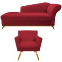 Ver imagem 1 de Kit Diva Recamier Vanessa 185cm Lado Esquerdo e 01 Poltrona Laura Suede Doce Sonho Móveis Vermelho