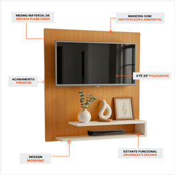 Painel de Tv até 32 Polegadas Moderno com Prateleiras Off White Porta Objetos Sala Estar Quarto Home - 4