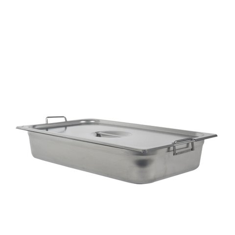 Kit 2 Cubas de Inox Gn 1/1 de 100 Mm com Alças e Tampa