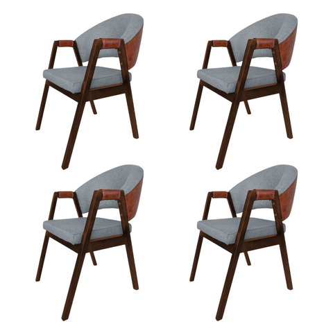 Kit 4 Cadeira Jantar Madeira Maciça Hélen Compose Facto Ocre Cor do Assento:cinza Linho;cor da Estru