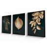 Quadro Vidro Folhas Folhas Palmeiras Douradas Kit 3 Folhagens Sala Quarto - 2