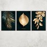 Quadro Vidro Folhas Folhas Palmeiras Douradas Kit 3 Folhagens Sala Quarto - 1