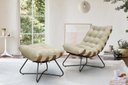 Ver imagem 1 de Poltrona Costela com Puff Eva Base Preto Madeira - Veludo Bege